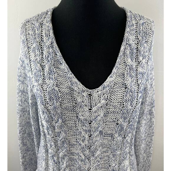 WOODEN SHIPS Gray S Cable Knit Sweater V-Neck Long Sleeve Pullover Regular Fit - Picture 2 of 6